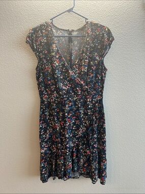 J. Crew Black Floral V-Neck Mini Dress